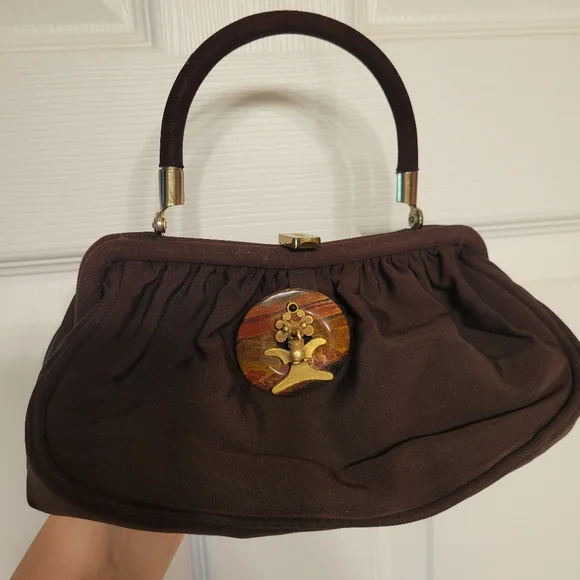 Vintage Fabric Handbag ~ CB Made in USA ~ Satin Lining ~ Attached Coin Purse - Picture 11 of 16